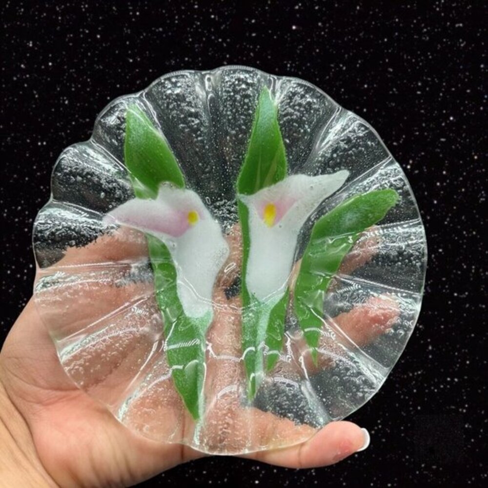 Sydenstricker Ruffled Fused Art Glass 1970's Bowl‎ Vintage Glass Flower 6.5”W